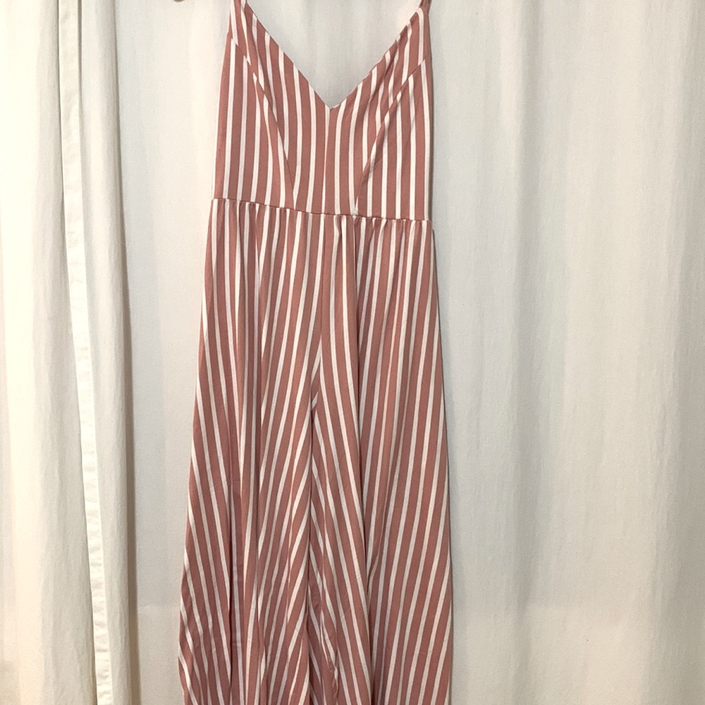 NWT Pink and White Stripe Open Back Jumpsuit